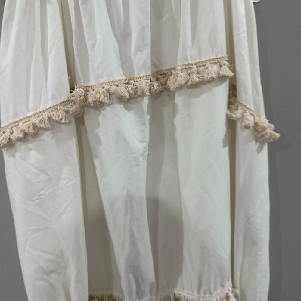NWT Devotion Twins Dress Tassel Tiered Midi Strap Tie in White